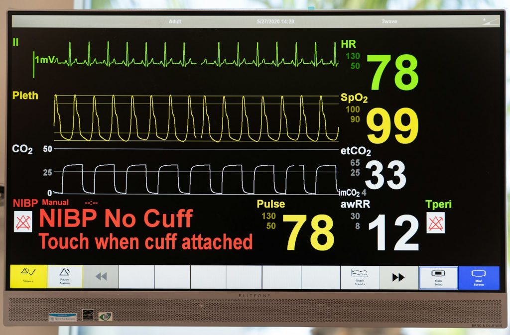 A large monitor displaying a number of times